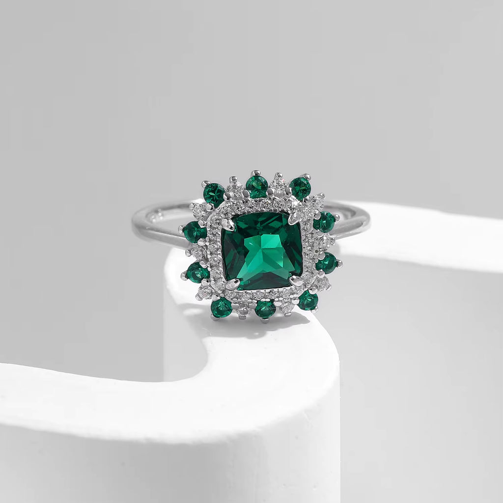 Anillo Cushion Verde